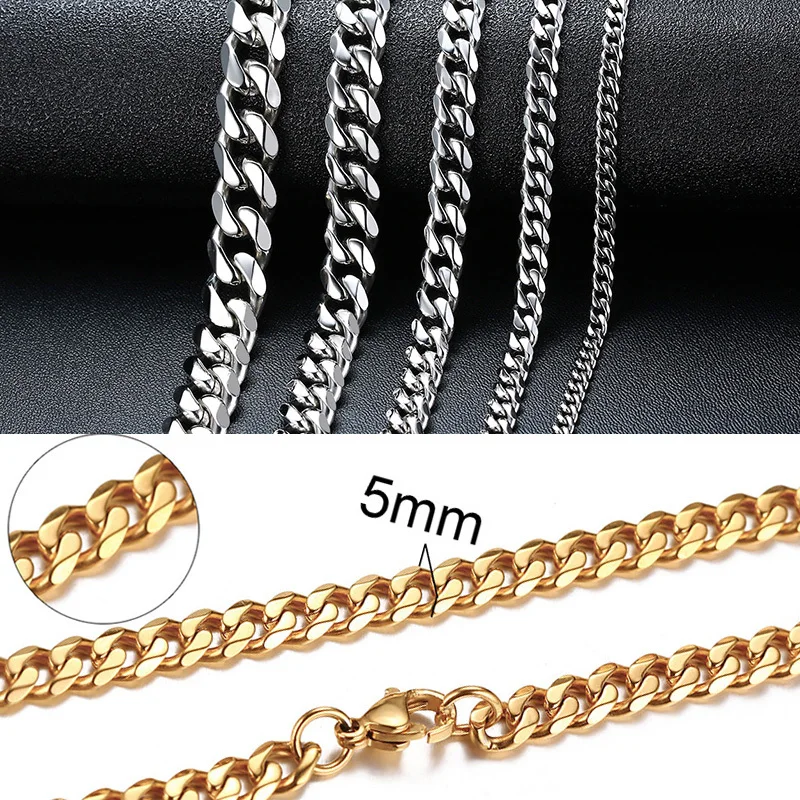 Vnox Wholesale Cuban Chain Necklace for Men Women,Basic Punk Stainless Steel Curb Link Chain Chokers,Vintage Gold Color Collar