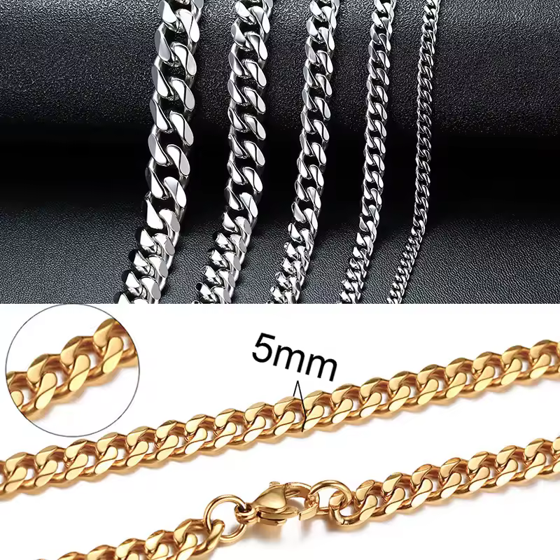 Vnox Cuban Chain Necklace for Men Women,Basic Punk Stainless Steel Curb Link Chain Chokers,Vintage Gold Color Solid Metal Collar - Image 5