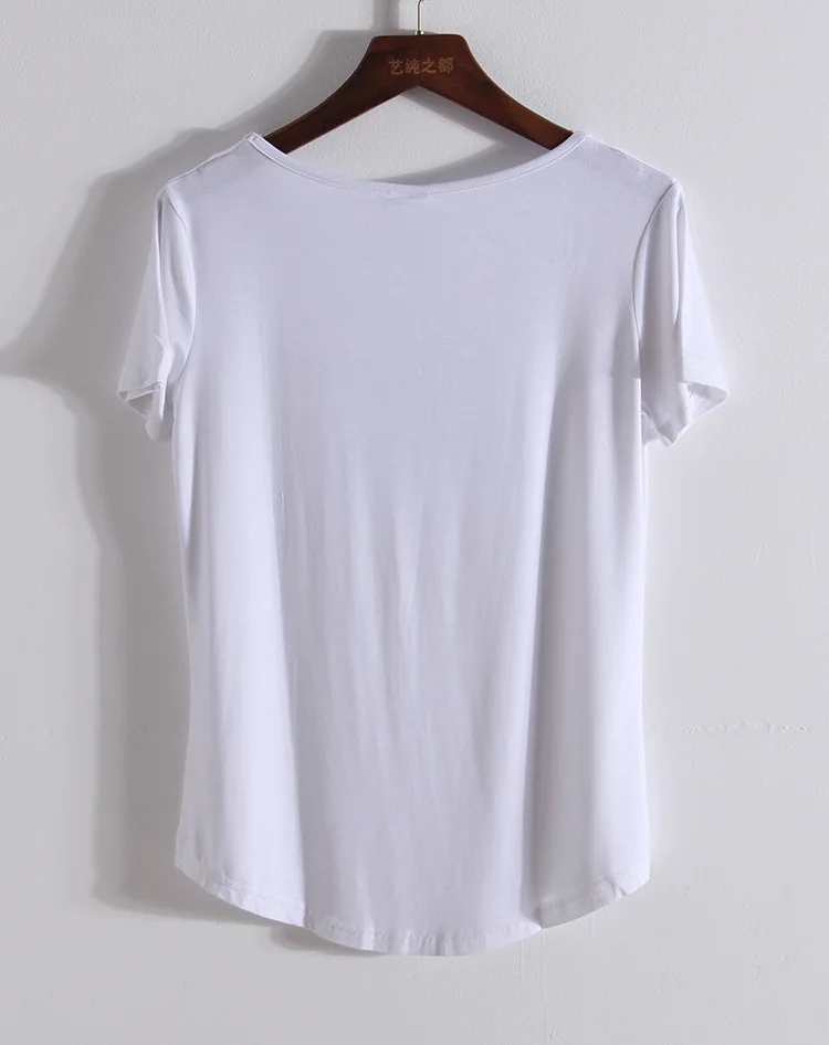 T-shirt morbida in puro colore con scollo a v manica corta estiva tasca modale HanOrange nero/grigio/bianco/Beige