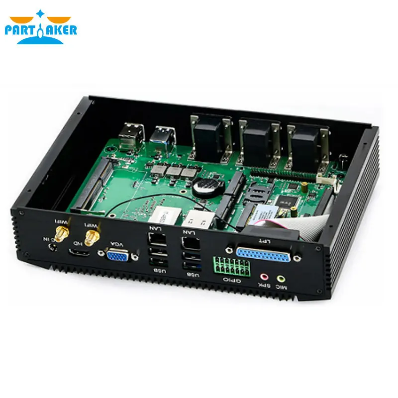 Partaker-산업용 PC 팬리스 미니 컴퓨터, 인텔 i5 4200U i7 4500U 6 * RS232/485 2 * 인텔 Lans GPIO LPT HDMI VGA 8 * USB WiF