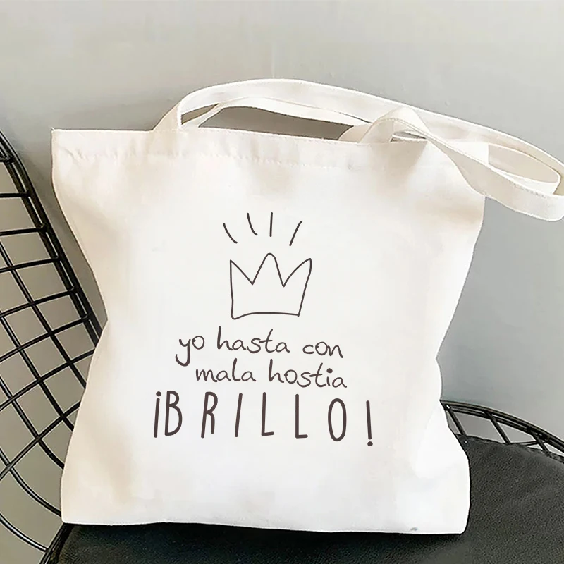 Kawaii Spanish Women\'s bag básico Phrase Print female canvas tote bag Letter Graphic Woman Shopper bag shopping bags