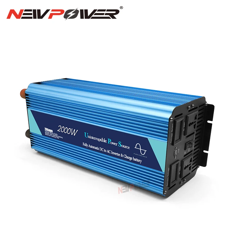 Off Grid Inverter with Charger, Surge Power 2000W DC12V/24V AC110V/220V Pure Sine Wave Power Inverter with charge function