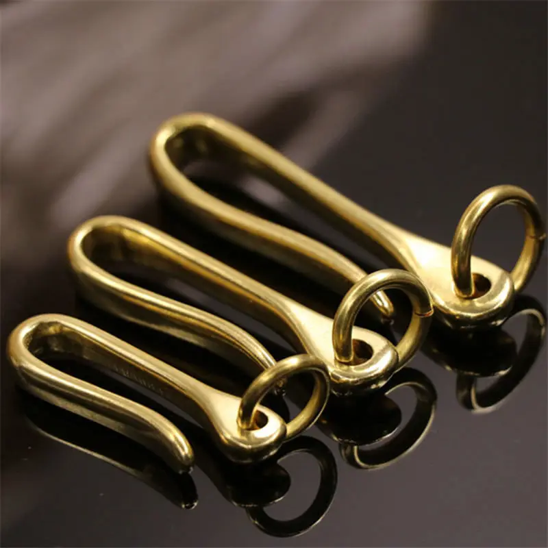 1 x Solid Brass Belt U Hook Keychain Key Ring Wallet Fob Clip Retro Vintage Fish Hook with O ring 3 Sizes Available