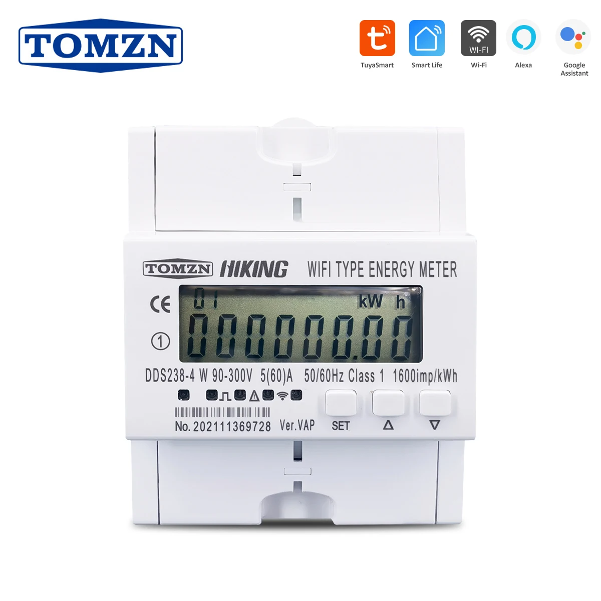 60A TUYA Single Phase WIFI Smart Energy Meter Kwh Metering Monitoring MCB Timer with voltage current protection RS485