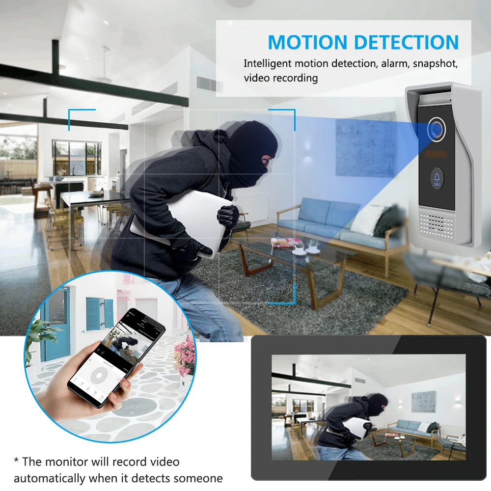 【Tuya 1080P】Jeatone 10Inch Video Intercom Security Protection Private Residential Walkie Talkie Motion Detection&Night Vision