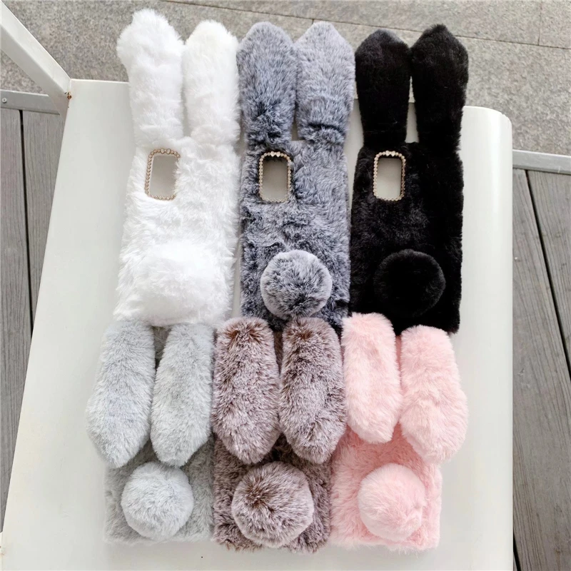 Soft Plush Case For Huawei Honor 8A 8C 8S 8X 9A 9C 9S 9X 10i 20i 20s 30s 30i 50 9 10 20 30 Lite Pro Furry Rabbit Bunny Fur Cover