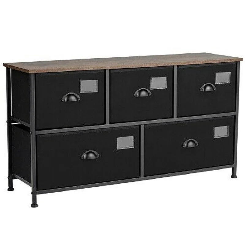 

Costway 5-Drawer Dresser Storage Organizer Chest Fabric Drawer w/Labels Black