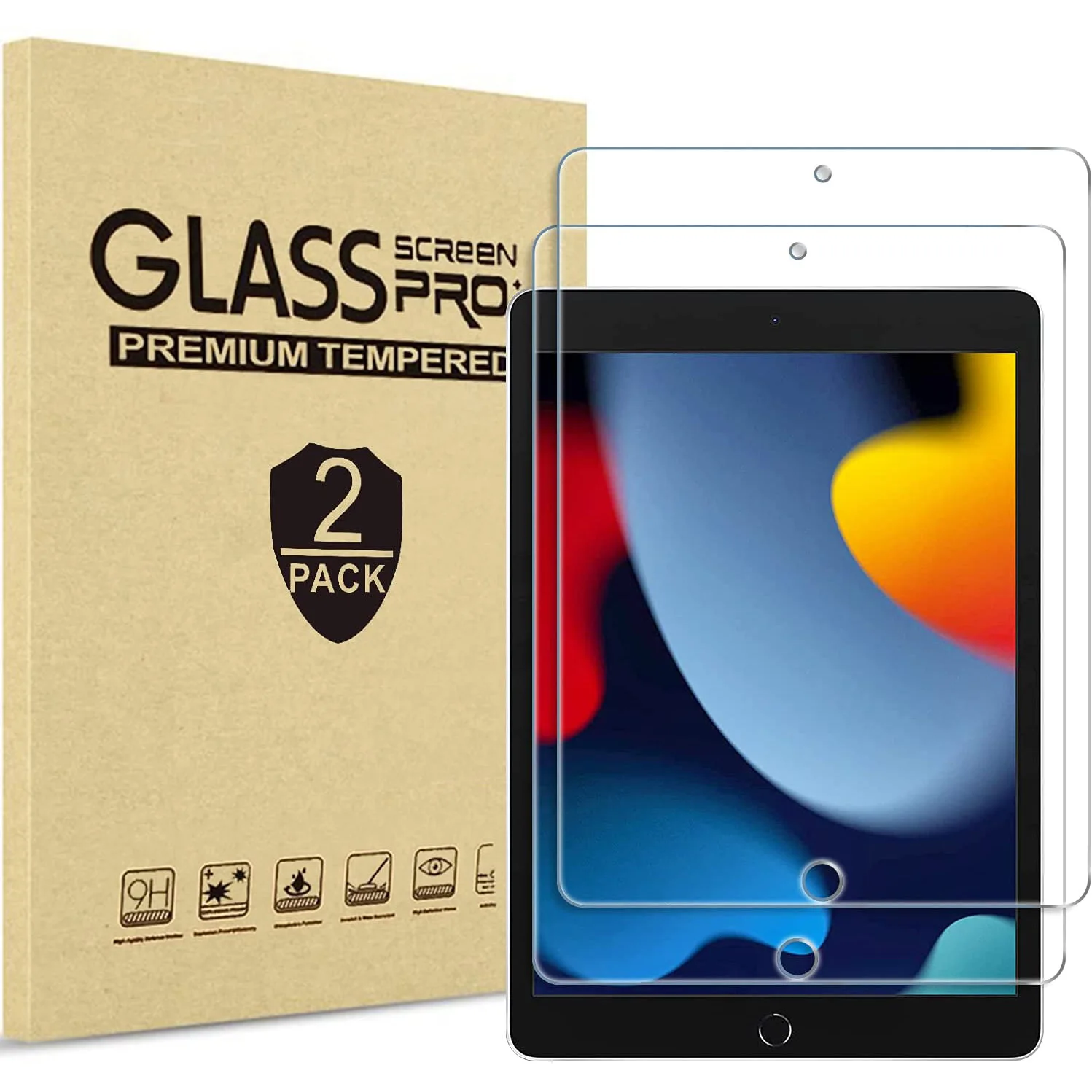 2 Pack Tempered Glass Film Protection Shield Screen Protector for iPad 10.2 9th 2021(A2602/A2603)/ 8th 2020(A2270/A242/ 7th 2019