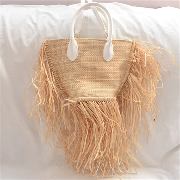 brand tassel Woven raffia straw Beach Bag Woven Shoulder Bag Raffia Circle Rattan Bags Bohemian Summer Vacation Casual bag