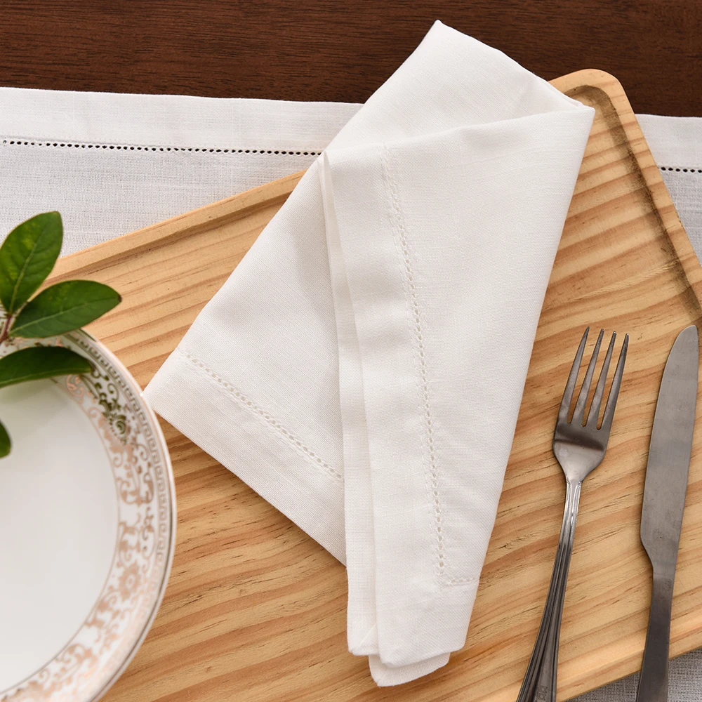 12PCS White Hemstitched Table Napkins For Party Wedding Home Cocktail Napkin Table Cloth Linen Cotton Dinner Napkins