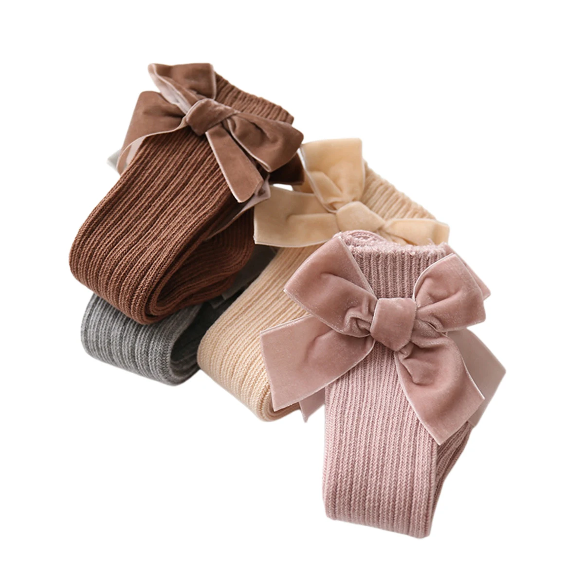 Imcute Baby Girl Knee High Socks, Winter Warm Rib Knitted Stockings with Big Velvet Bow for Infants Toddlers