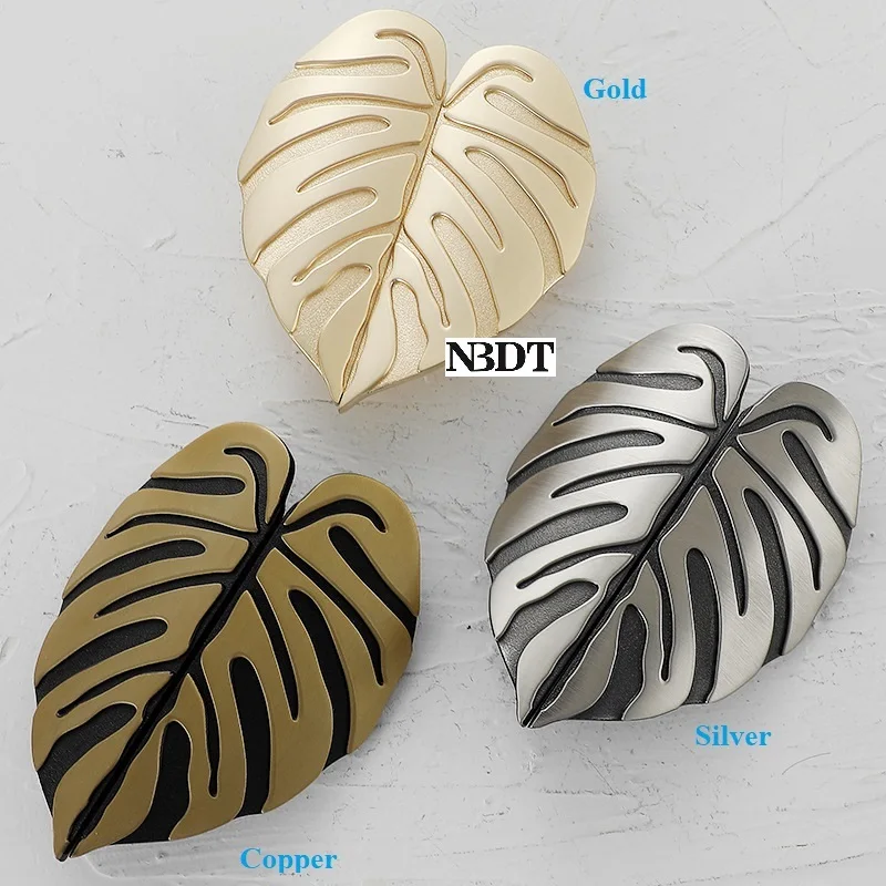 2Pairs Zinc Alloy Leaf Pattern Furniture Cabinet Cupboard Door Pull Handle Antique Gold Silver Copper