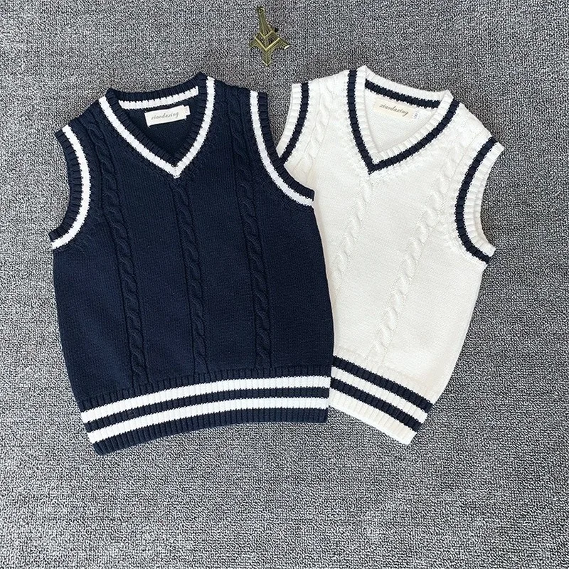 Student School Wear Toddler Baby Boys Girls Sweater Vests Big Kids Teens Children\'s Pullover Knitted Wear Winter Clothes