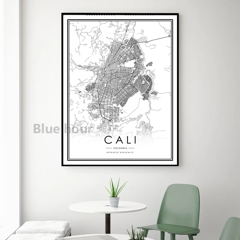 CALI City Road Map Poster Skyline Art Print Modern Wall Decoration Canvas Painting Housewarming Gift Colombia Home Room Decor