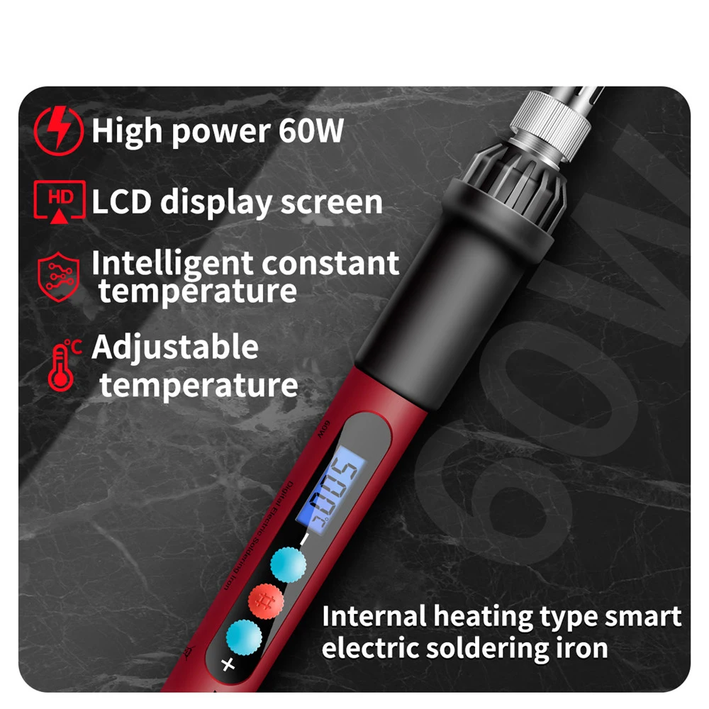 Temperature Adjustable Soldering Tips Rework 60W Ceramic Heater Digital Electric Soldering Iron Kit Set 220V  Welding Tool