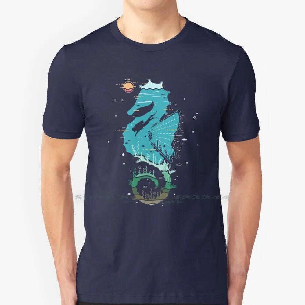 Underwater 100% Cotton T Shirt Underwater Nature Ocean Explore Adventure Scooba Minimalist Landscape Seahorse Tee Short Sleeve