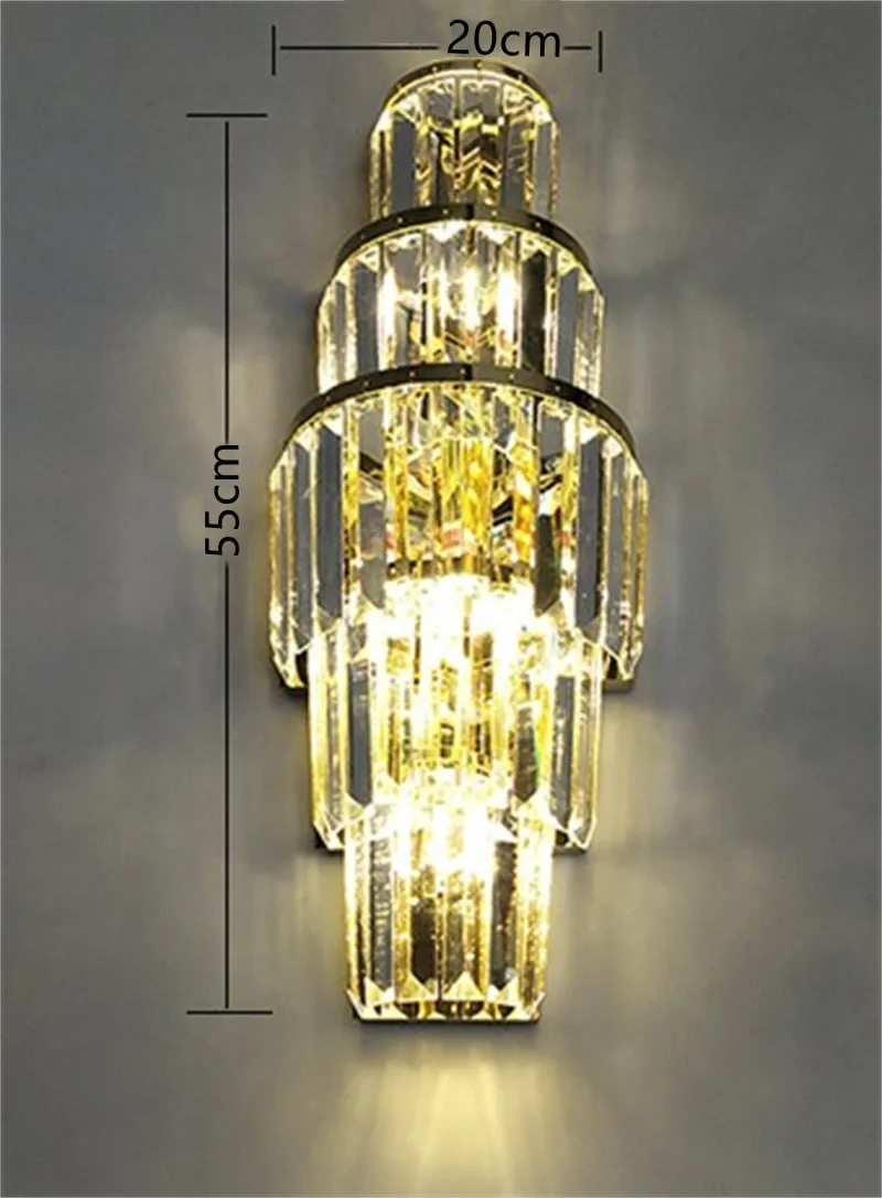 Luxury Crystal Wall Lamp Gold Silver Stainless Steel Sconce for Living Room Background Home Deco Lighting