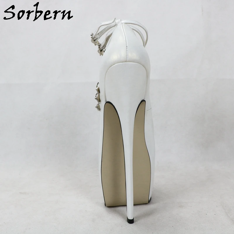 Sorbern Sexy bianco opaco pompa scarpe da donna 22Cm tacchi alti cinturini tripli punta a punta piattaforma vera pelle Mary Janes scarpe da donna