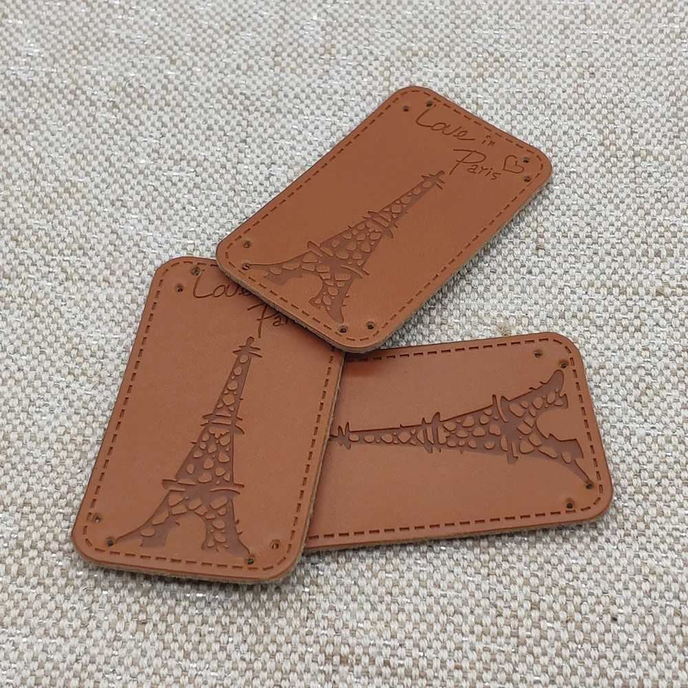 Love Paris Clothing Leather Patches For Clothing Sewing Accessories France Tower Handmade Leather Tags For Handwork Gift