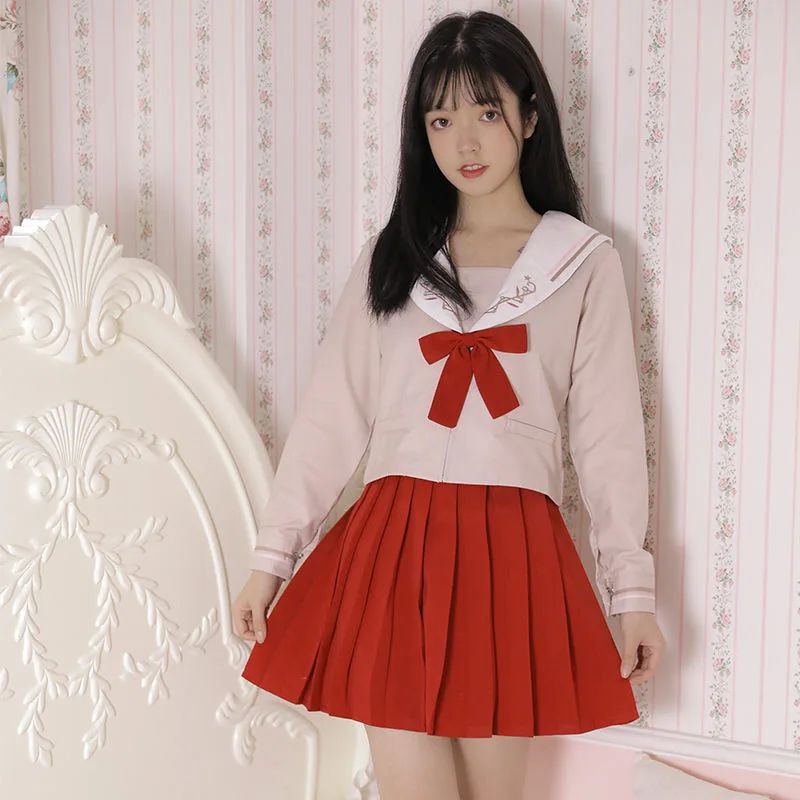 2021 neue Frühjahr Japanischen Schule Uniformen Für Mädchen Nette Lange-länge Sailor Uniform Tops Plissee Rock Krawatte Volle Sets jk Kostüme