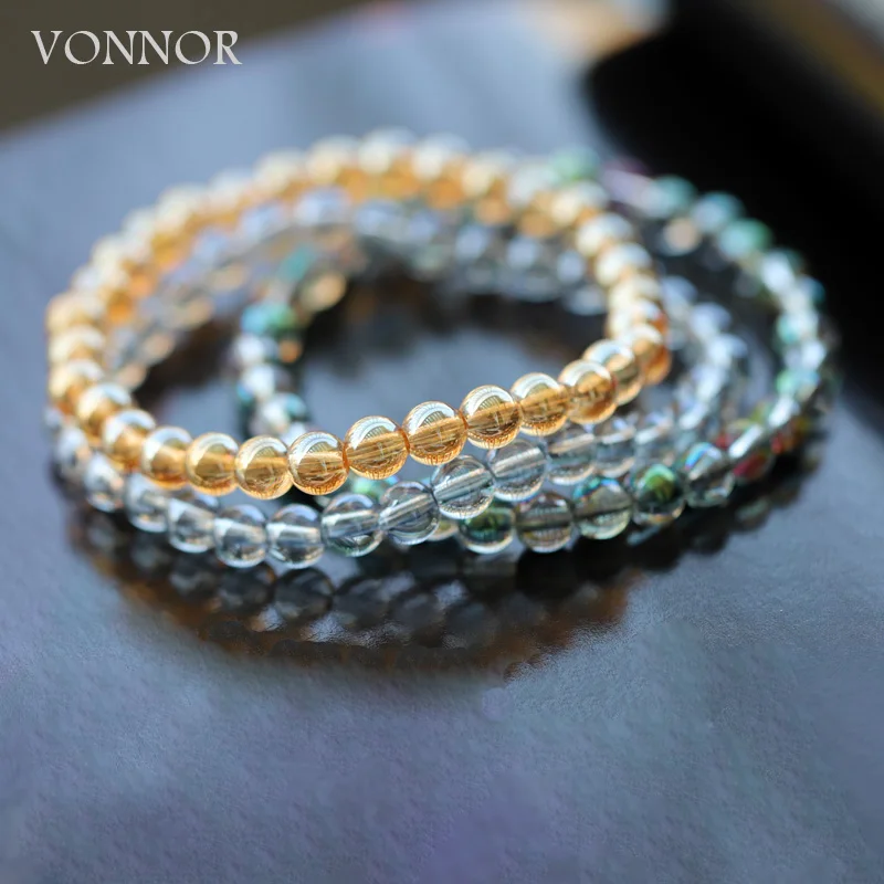 Crystal Glass Bead Bracelets Transparent Colorful Strand Bracelet Women Hand Jewelry Gifts for Female Girls