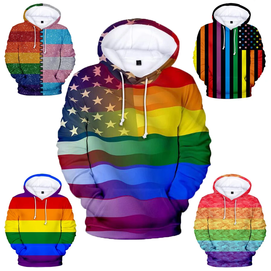 

3D Print LGBT Flag Hoodie Sweatshirt for Lesbian Gay Pride Colorful Rainbow Clothes for Gay Home Decor Gay Friendly LGBTQ Equity