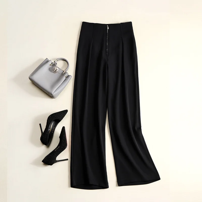 

Suit Pants For Women High Waist Fashion Wide Leg Smooth Comfortable Straight Spring Fall Loose Urban Office Ladies Chic Trousers