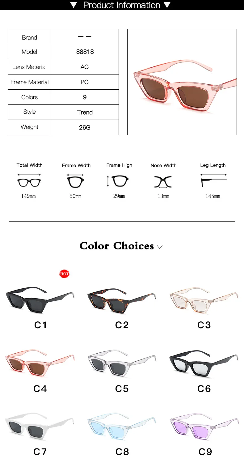 Nette Sexy Retro Cat Eye Sonnenbrille Frauen Marke Designer Kleine Rechteck Weibliche Sonnenbrille Klassische Vintage Oculos De Sol UV400 – Detail 7