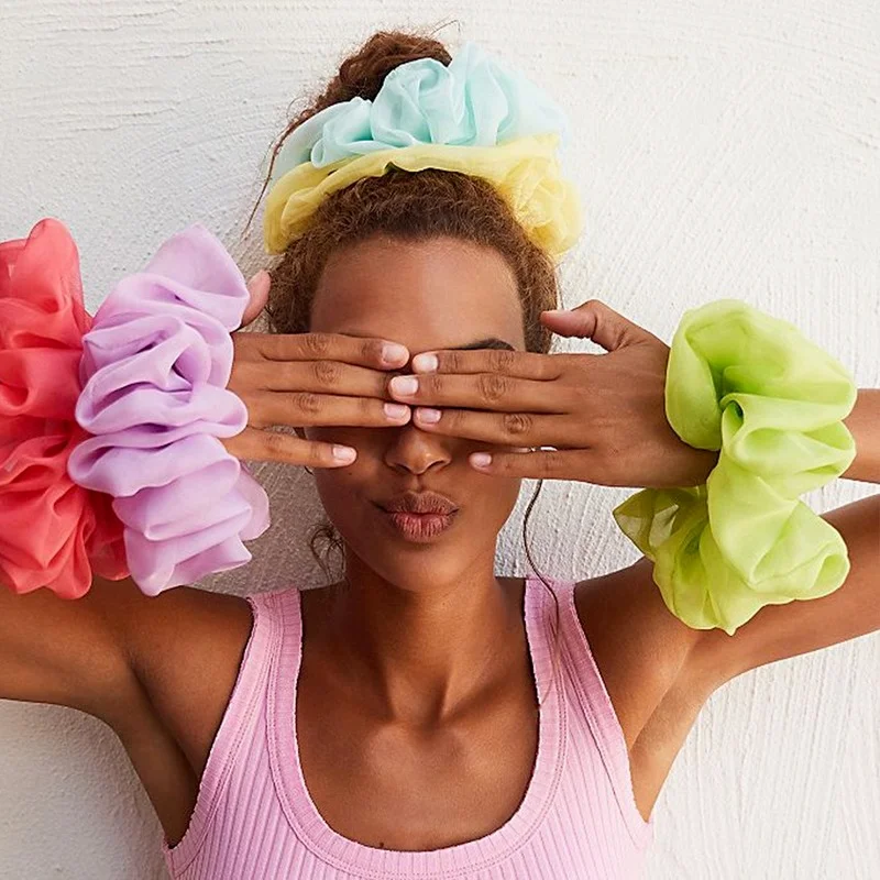 Scrunchies grandes de borracha, laços de cabelo elásticos, faixas de cabelo para meninas, suporte de rabo de cavalo, cetim liso, acessórios para