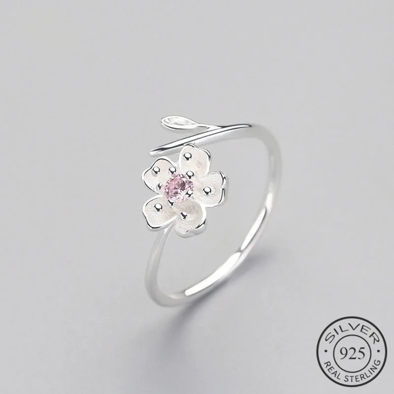 BF CLUB  Silver Color Zircon Enamel Plum Flower Adjustable Ring Elegant Fine Jewelry For Women Romantic Party Bijoux