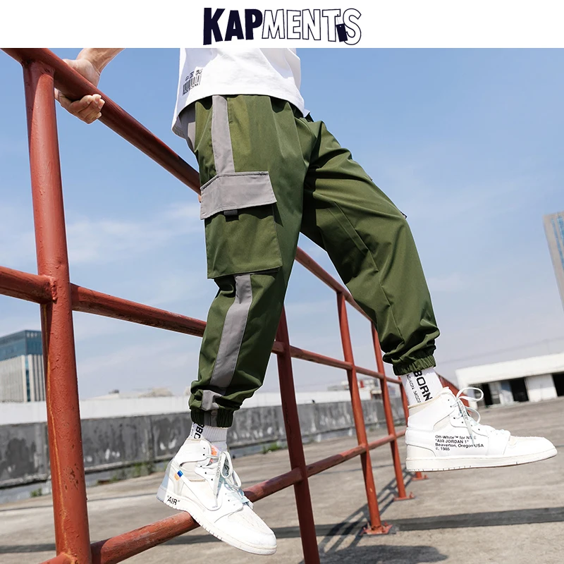 

KAPMENTS Man Casual Pocket Streetwear Harem Pants 2023 Men Overalls Kpop Spliced Cargo Pants Male Loose High Waist Joggers Pants