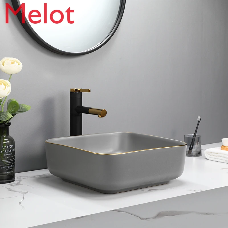 Nordic Entry Lux Style Cool Gilt Edging Porcelain Counter Basin Sink Single Basin Household Bathroom Washbasin Sink Basin