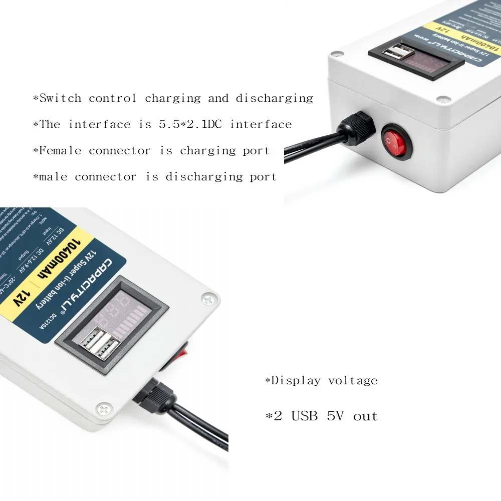 Capacity.li-batería de litio recargable de 12V y 10Ah para iluminación exterior, fuente de alimentación de emergencia, enrutador de audio con monitoreo de motor de 12V