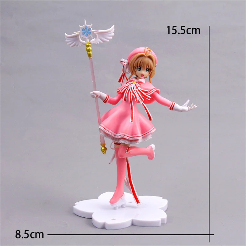 Anime śliczny różowy Captor karty SAKURA PVC Action Model figurki PVCMagic różdżka dziewczyny rysunek ciasto dekoracje domu prezent