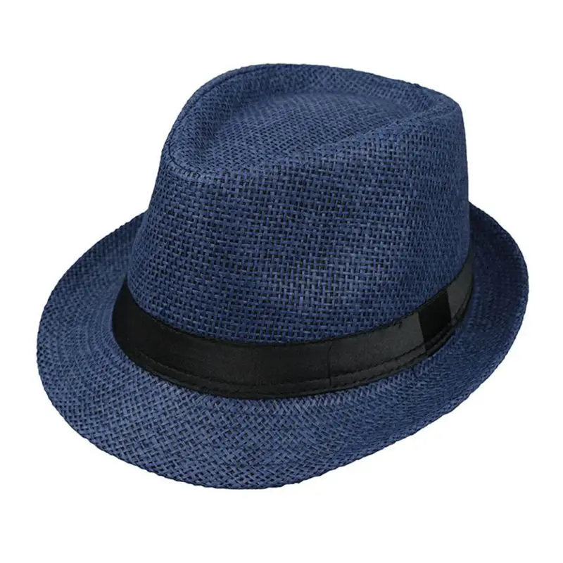 Sombrero de paja de playa para niños y niñas, sombrero de paja de Jazz, Panamá, Trilby, Gángster, transpirable, para exteriores