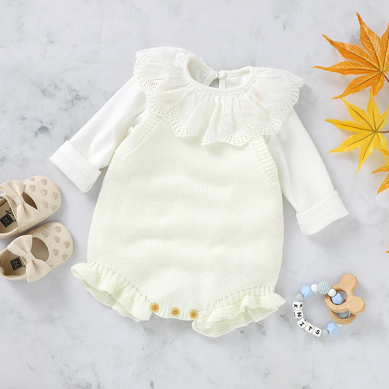 Sólida malha Bodysuit do bebê, Playsuit das meninas recém-nascidas, Moda Ruffles Criança, Roupas infantis, sem mangas, One Piece Jumpsuit, 0-18M