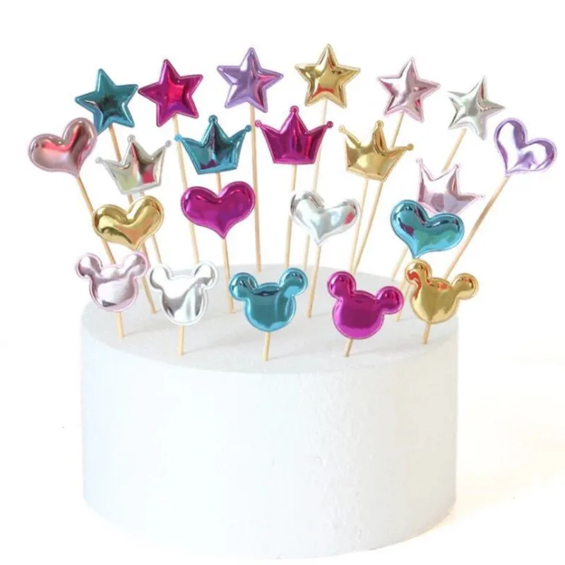 

10Pcs Love Birthday Cake Decoration PU Insert Crown Stars Wedding Children's Birthday Party Supplies Cake Decoration