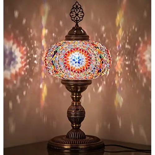 LaModaHome 2021 Handmade XL English Moroccan Mosaic Bohemian Boho Colorful Table Desk Bedside Lamp Lampshade Light Lighting, 23