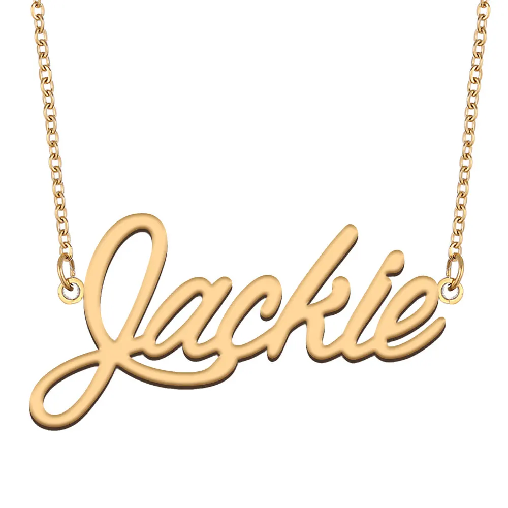 

Jackie Name Necklace Personalized Women Stainless Steel Jewelry Gold color Nameplate Pendant Femme Mothers Girlfriend Gift