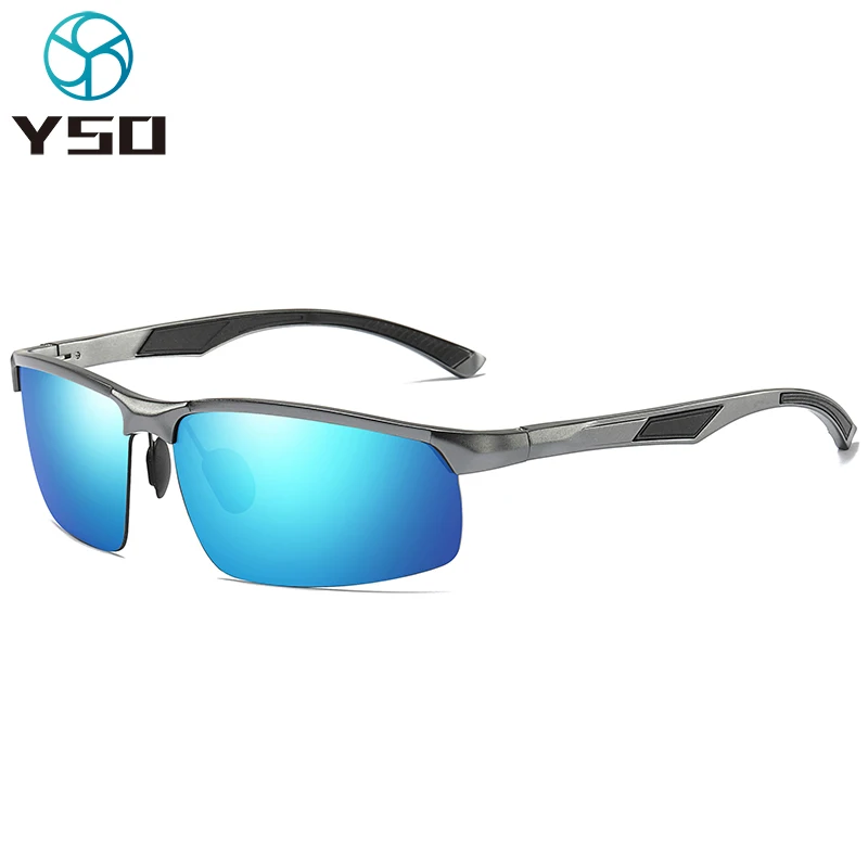 YSO 2020 Blue Polarized Sunglasses For Men Aluminium Mag Frame UV400 Protection Car Driving Glasses Men Sports Sunglasses 8001