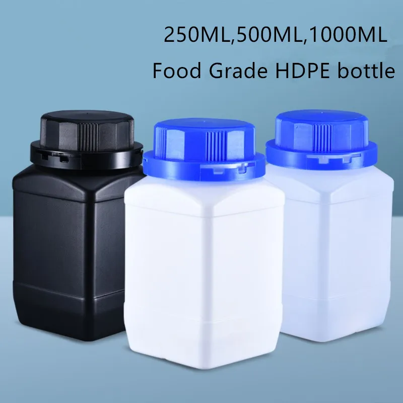 250ML/500ML/1000ML Empty HDPE Bottle with Inner Lid Food Grade Square Plastic Container for Liquid Lotion