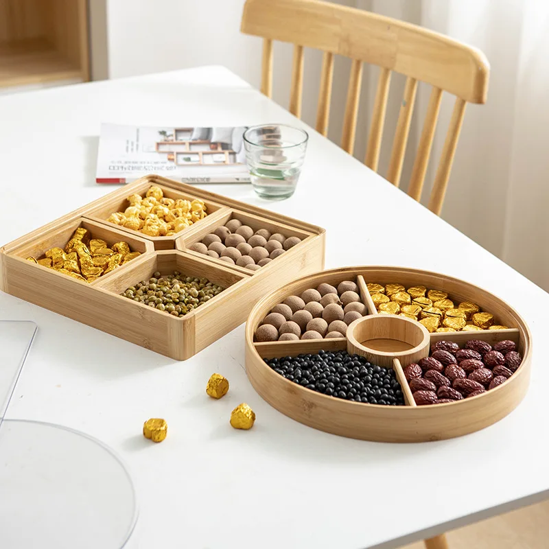 Wooden Compartment Plate Living Room Food Storage Tray Household Party Candy Snacks Plate Fruit Nuts Dishes Christmas Tableware