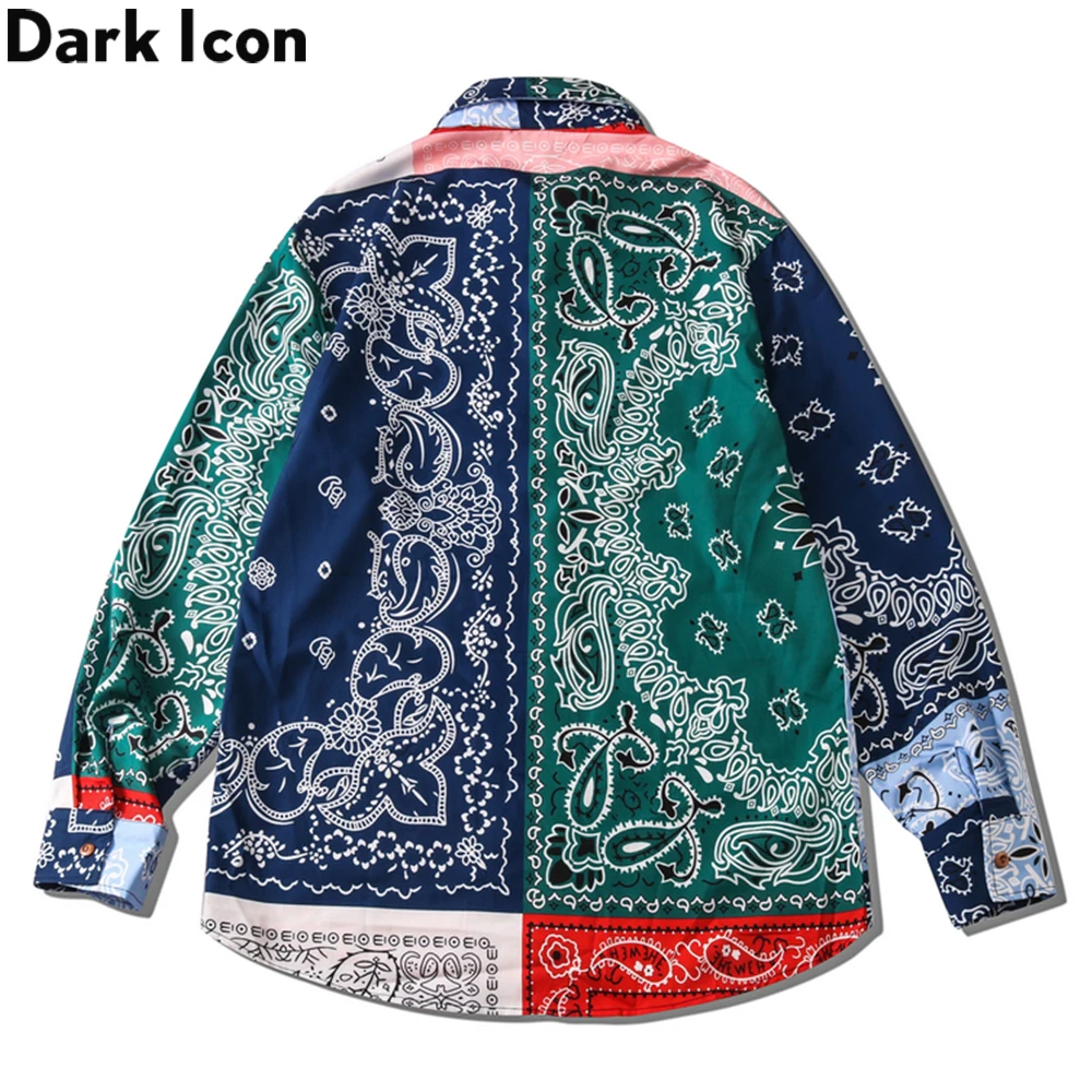 Dark Icon Bandana Shirt Men Women Long Sleeve Paisley Street Fashion Men's Shirt Man Blouse