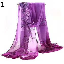 Fashion Scarf Women Long Chiffon Stole Scrawl Flower Printed Soft Sun Block Scarf Summer Flower Printed Soft Scarf