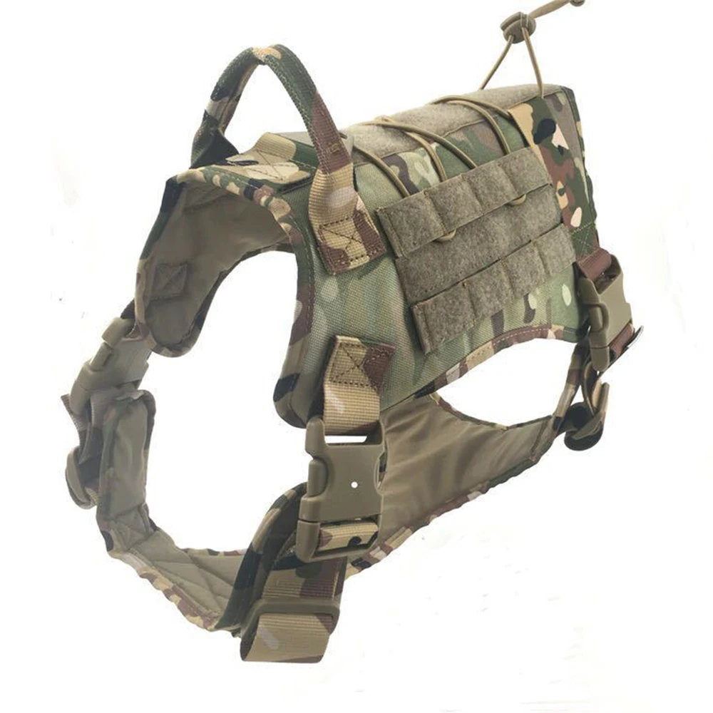 Dog Harness Vest Military Tactics Carrying Bag Zipper Pouches for Medium Large Dogs Travel Hiking Army Camouflage Nylon Coat