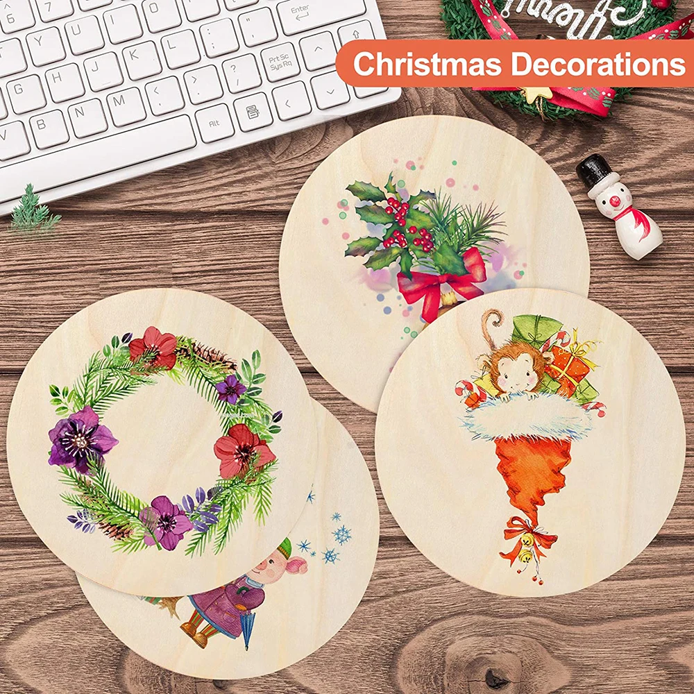 2-100Pcs Unfinished Round Wood Slices 1cm-10cm DIY Crafts Wooden Circle Discs for Christmas Painting Wedding Ornament Decor