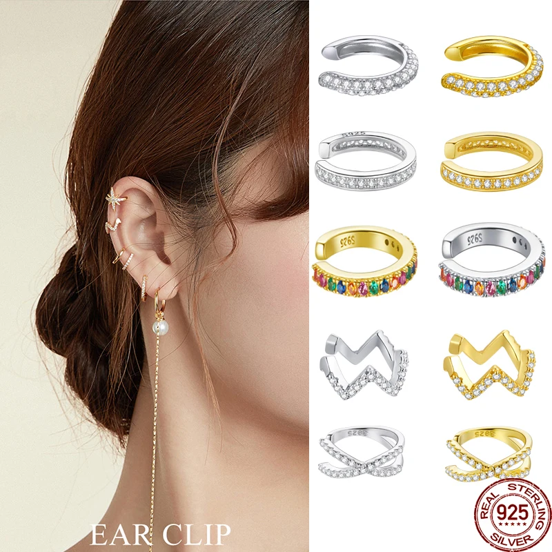 WOSTU 1PCS Ear Cuff Leaf 925 Sterling Silver Zircon Stone Clip Cartilage Earring Women Gold Color Fashion Jewelry Gift Making