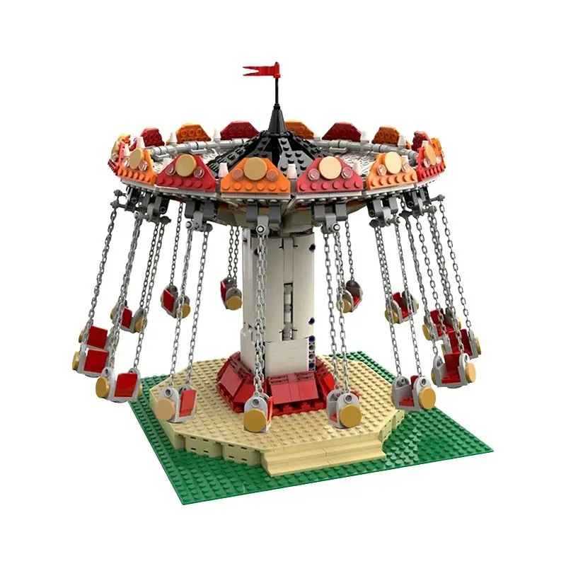 MOC Amusement Park Carousel Building Block Model Ride-Swing Riding Playground Over-Long Car Bricks Decoration Kids Toys Gifts