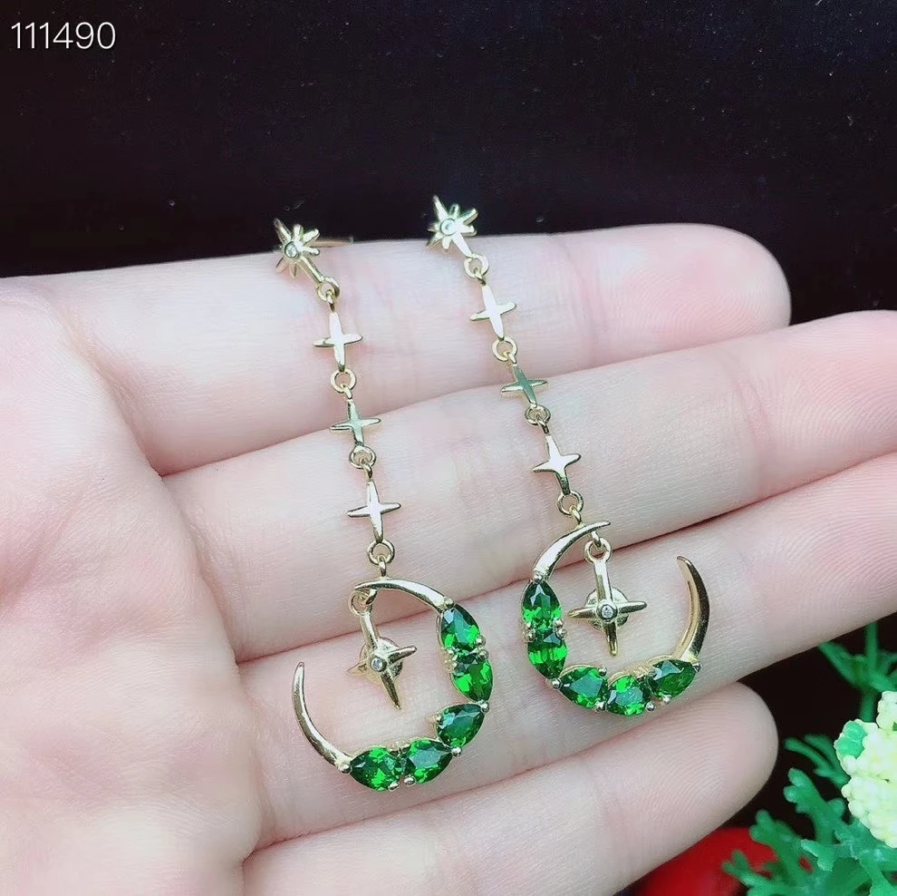 attractive fresh green diopside gemstone pendant dangling earrings for women jewelry certified natural gem 925 silver party gift