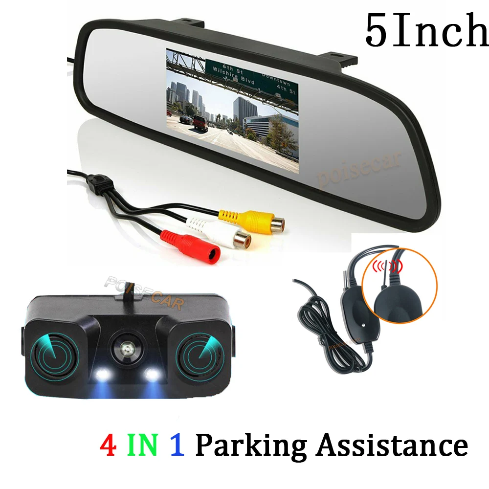 POISECAR 2.4G Wireless Car Parking 2 Sensor System With  5 'inch Car Monitor HD Camera Blind Safe Parktronic System Car-detector